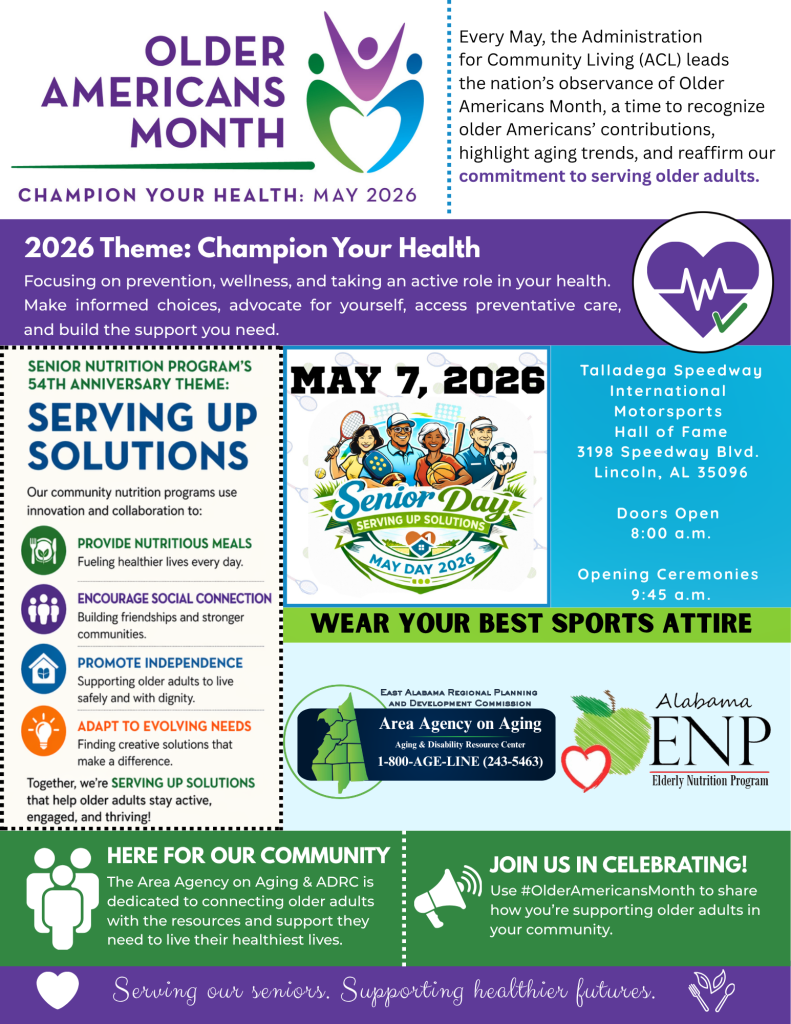 🎉 Older Americans Month is here! Led each May by the Administration for Community Living (ACL), this month honors older adults, highlights aging trends, and reinforces support for their well-being 💙 The 2026 theme, Champion Your Health 🏆, focuses on prevention, wellness, and personal responsibility—encouraging individuals to take charge of their health, use preventive care, and make informed choices for independence. 🍽️ Celebrating the Senior Nutrition Program Since 1972, the Senior Nutrition Program—funded by the Older Americans Act—has provided meals and essential services to adults 60+, supporting independence, connection, and overall well-being. The 2026 theme, Serving Up Solutions 🍎, highlights how programs continue to adapt—offering nutritious meals while helping older adults stay healthy, engaged, and independent. 🔗 Learn more: 👉 https://acl.gov/oam/older-americans-month 👉 https://acl.gov/snp/celebrate 📣 Join the conversation: #OlderAmericansMonth